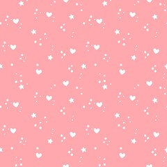 Seamless pattern with hearts on pink background. Vector illustration.