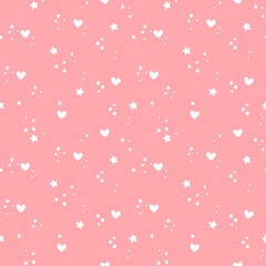 Seamless pattern with hearts on pink background. Vector illustration.