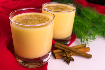 Egnog with spices. New Year's egg cocktail.
