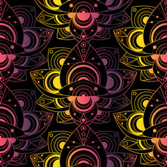 Colorful seamless pattern lotus flower outline