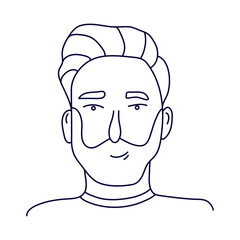 Doodle portrait of a handsome man with stylish haircut, and a beard. Isolated outline. Hand drawn vector illustration in black ink on white background.