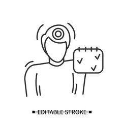 Headache icon. Male person with linear calendar and pulsating head pictogram. Concept of episodic migraine and head ache, neurological health problems diagnostics illustration. Editable stroke vector
