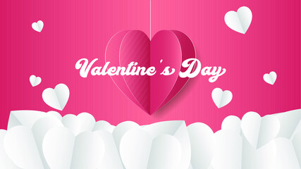 Valentine's day concept background with paper heart. Vector illustration. Cute love sale banner or greeting card.