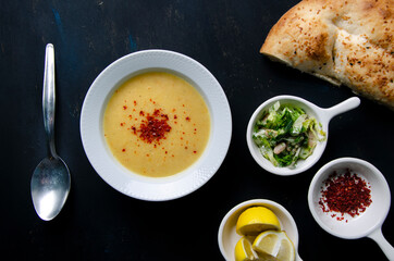 lentil soup on a black background