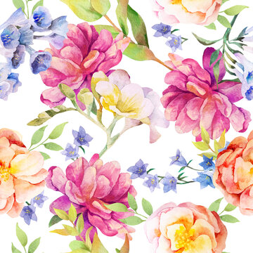 delicate flowers pattern with orchid and pink peony