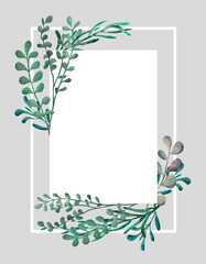 rectangular watercolor frame of herbs