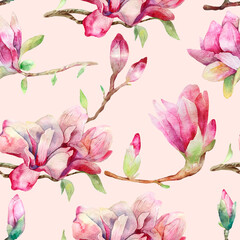 watercolor pink magnolia pattern