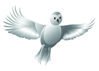 Stylized monochrome bird isolated on a white background. The bird takes off. Cut out of paper. 3D illustration. Vector. EPS10.