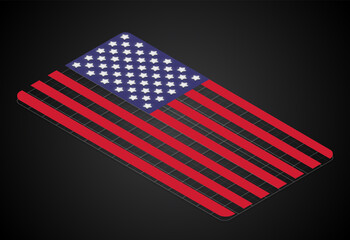3D 'America' font on isometric USA flag, vector illustration