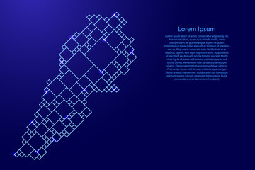 Lebanon map from blue pattern from a grid of squares of different sizes and glowing space stars. Vector illustration.