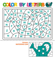 ABC Coloring Book for children. Color by letters. Learning the capital letters of the alphabet. Puzzle for children. Letter W. Watering Can