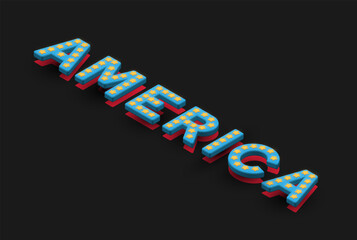 3D 'America' font on isometric USA flag, vector illustration