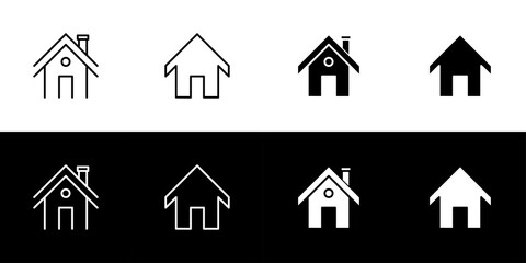 Home icon set. Flat design icon collection isolated on black and white background.
