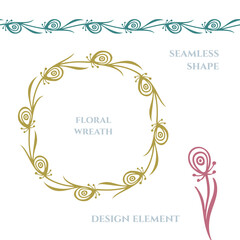 Hand drawn floral design elements set.
Leaves and flowers sketch drawing. Floral brushes.
