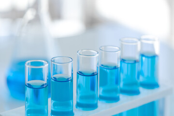 Closeup test tube in chemical laboratory, science laboratory research and development concept