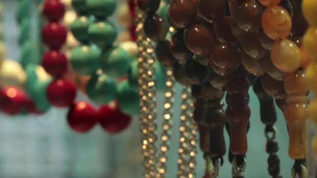 A close-up of a collection of worry beads - misbah
