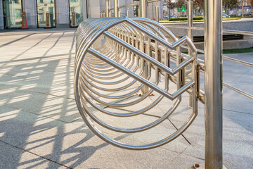 Urban landscape city parking space for bicycles.