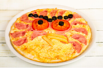 Angry bird pizza top view