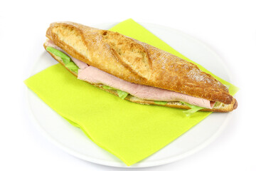 sandwich au jambon sur un fond blanc