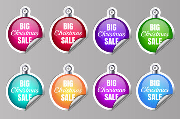 Big Sale Christmas Ball Sticker tags with Big Christmas Sale text on Colorful Christmas Ball Sticker tags - EPS10 Vector