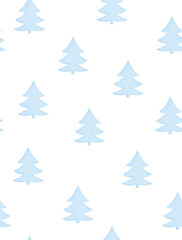 Obraz premium Winter Forest Seamless Vector Pattern with Pastel Blue Chistmas Trees on a White Background. Watercolor Style Christmas Print. Cute Repeatable Vector Design with Hand Drawn Trees. Christmas Pattern.