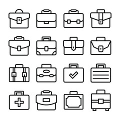 
Briefcase, Business Briefcase, Laptop Bag, First Aid Bag, Office Bag, Portfolio Bag Line Vector Icons Set 
