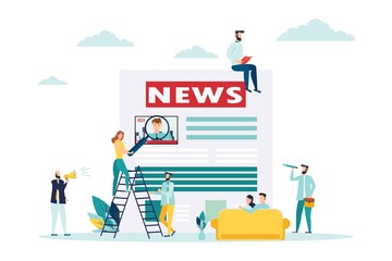 News concept with team people and page design. vector illustration