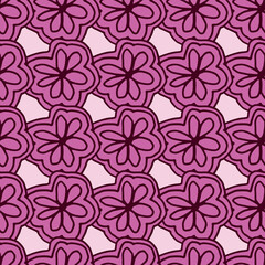 Doodle line art pink flower seamless pattern. Geometric floral endless wallpaper.