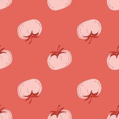 Geometric seamless pattern with tomato. Red tomatoes. Organic vegetable wallpaper.