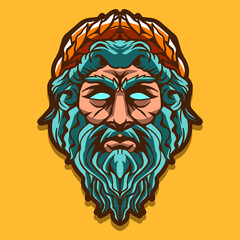 zeus head isolated on yellow background