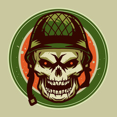 military skull head with war helmet and circle frame