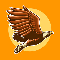 eagle fly vector with sun illustration design