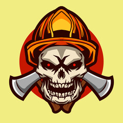 skull fire fighter illustration badge design