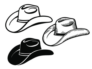 Cowboy hat. Set of American traditional Western hats isolated on white  - 358058550