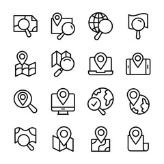 
Find Location, Gps, Magnifier, Map, Searching Location Line Vector Icons Set
