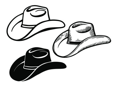 Cowboy hat. Set of American traditional Western hats isolated on white 