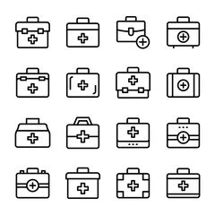 
First Aid Bag, First Aid Kit, Help, Medical Bag Line Vector Icons Set

