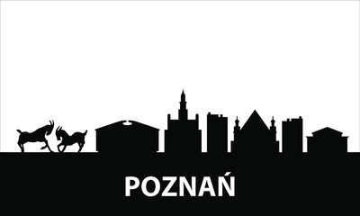 Poznań Polish City Skyline Landscape Buildings Vector Silhouette - obrazy, fototapety, plakaty