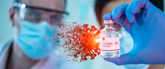 Medicine doctor research and analysis for coronavirus vaccine breakout to Covid-19 medical.The...