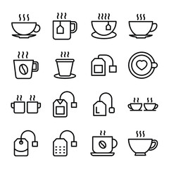 
Hot Drink, Instant Tea, Tea Bag, Tea Cup, Tea Mug Line Vector Icons Set
