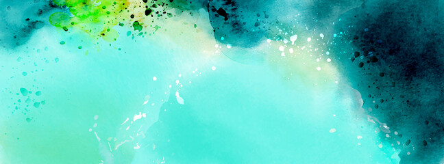 Fototapeta na wymiar Deep sea water fantasy, from splattered dark green watercolor