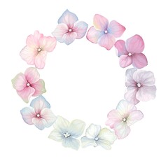 Floral set of inflorescence hydrangea, vector frame illustration in vintage watercolor style, wreath for wedding, invite or greeting cards, birthday.