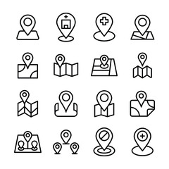 
Location, Locator, Map Pin, Pin On Map Line Vector Icons Set
