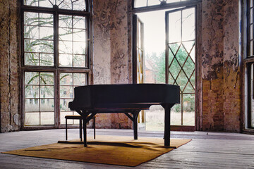 Beauty of decay - old abandoned piano in the leftovers of the former sanatorium in Oranienburg,...