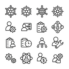 
Ship Steering Wheel, Management, Material Design, Programme, Project Management, Project Material Line Vector Icons Set 
