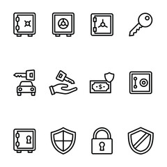 
Valet, Safety, Money Safe, Safe, Security Line Vector Icons Set
