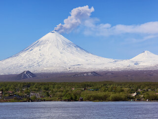 Volcano eruption. Russia,Kamchatka Peninsula.10.06.2017..The volcano of Klyuchevskaya sopka. (4800 m) is the highest active volcano of Eurasia.