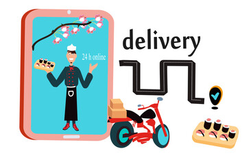 Vector of smartphone and sushi for Ecommerce concept, online shushi delivery