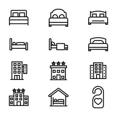 Bed Line Vector Icons Set 