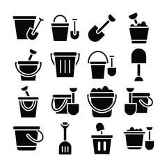 
Beach Toys Glyphs Vector Icon Set 
